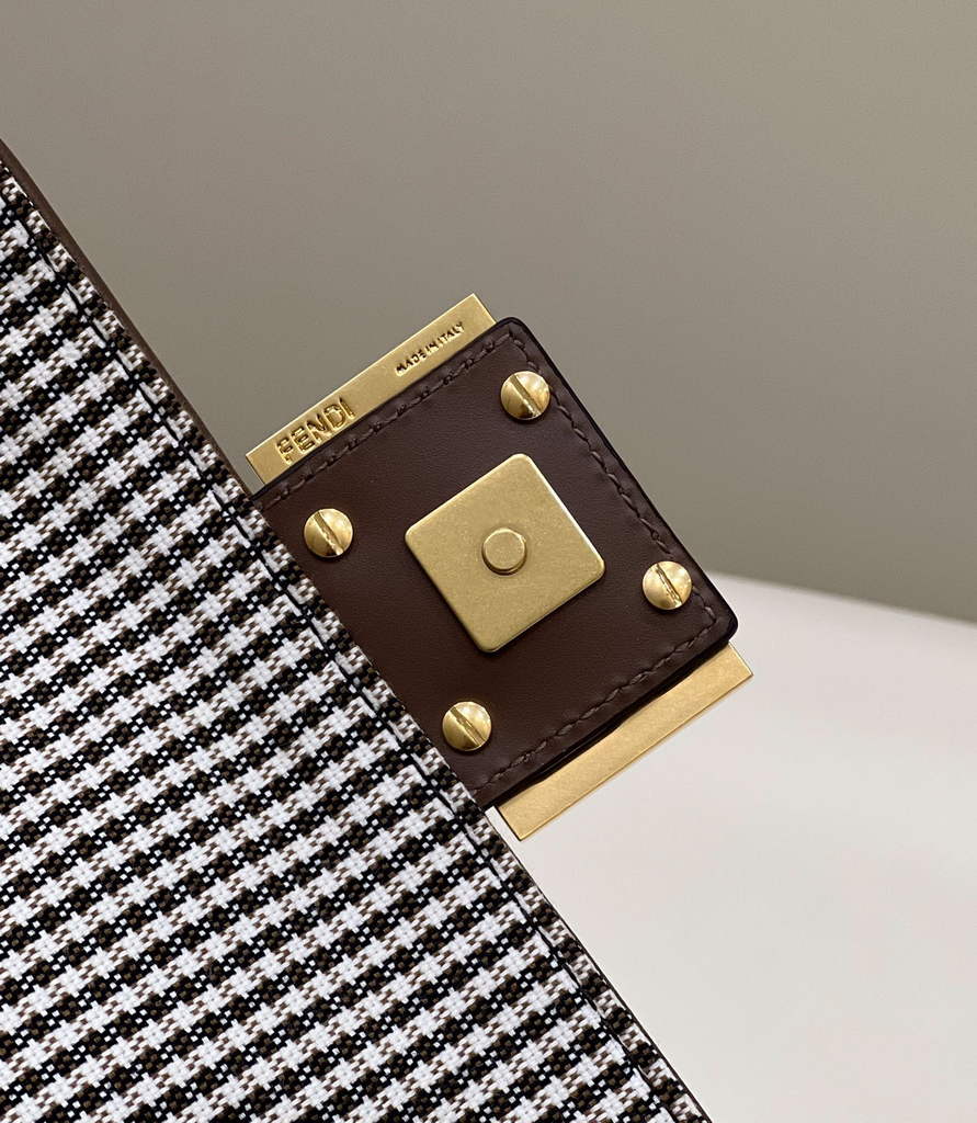 Fendi 8BS017 Baguette Mini Brown houndstooth wool bag with FF embroidery - Default Title - View 5