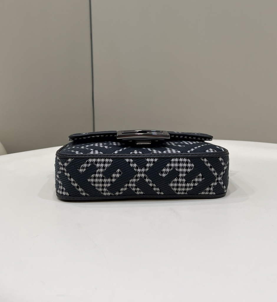 Fendi 8BS017 Baguette Mini Gray houndstooth wool bag with FF embroidery - Default Title - View 3