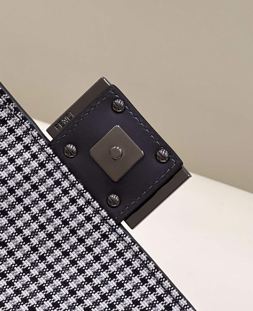 Fendi 8BS017 Baguette Mini Gray houndstooth wool bag with FF embroidery - Default Title - View 5