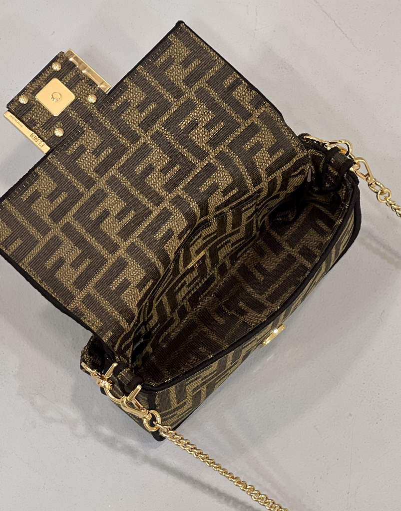 Fendi 8BS017 Baguette Mini Jacquard FF fabric bag Brown - Default Title - View 9