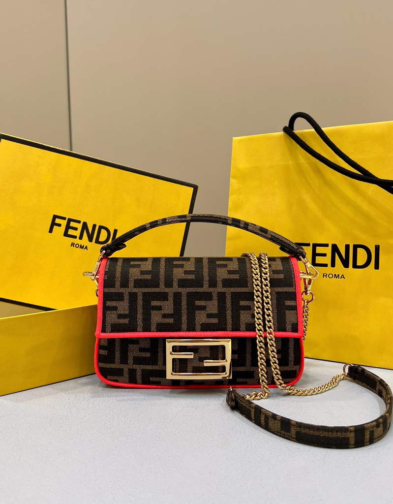 Fendi 8BS017 Baguette Mini Jacquard FF fabric bag Red - Default Title - View 1