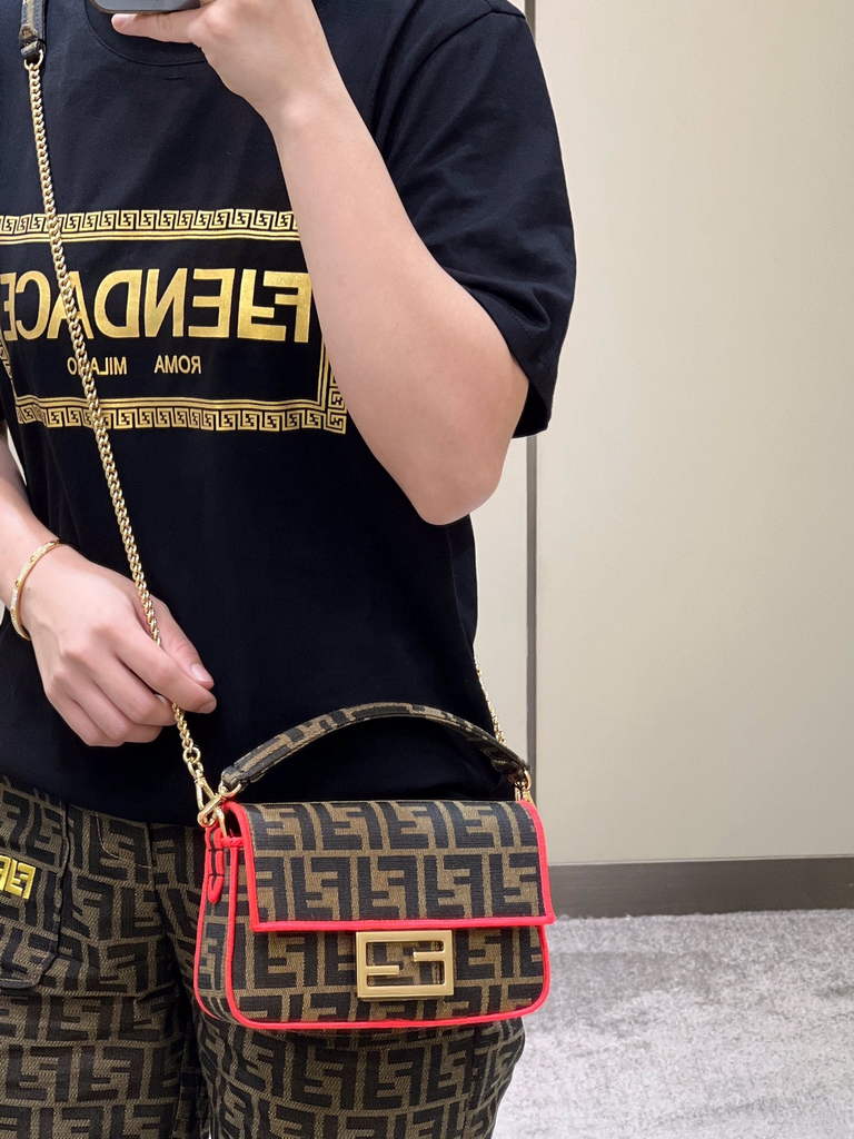 Fendi 8BS017 Baguette Mini Jacquard FF fabric bag Red - Default Title - View 11