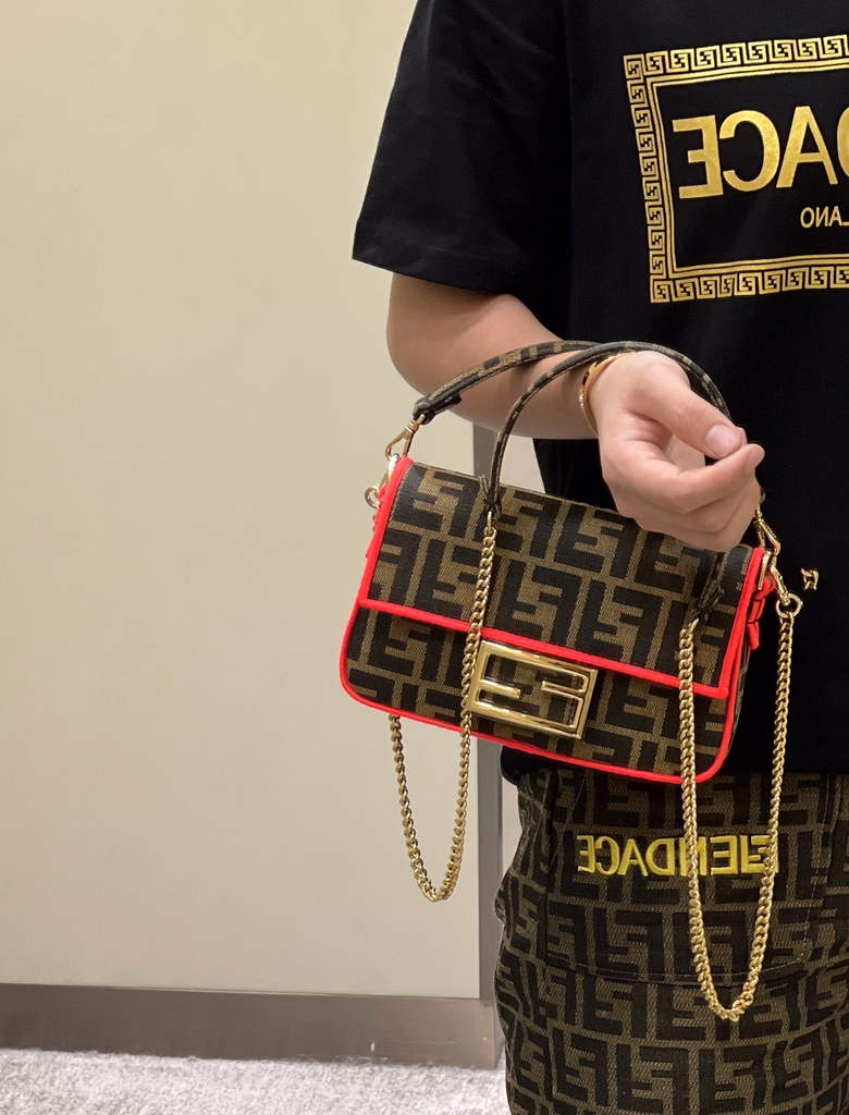 Fendi 8BS017 Baguette Mini Jacquard FF fabric bag Red - Default Title - View 2