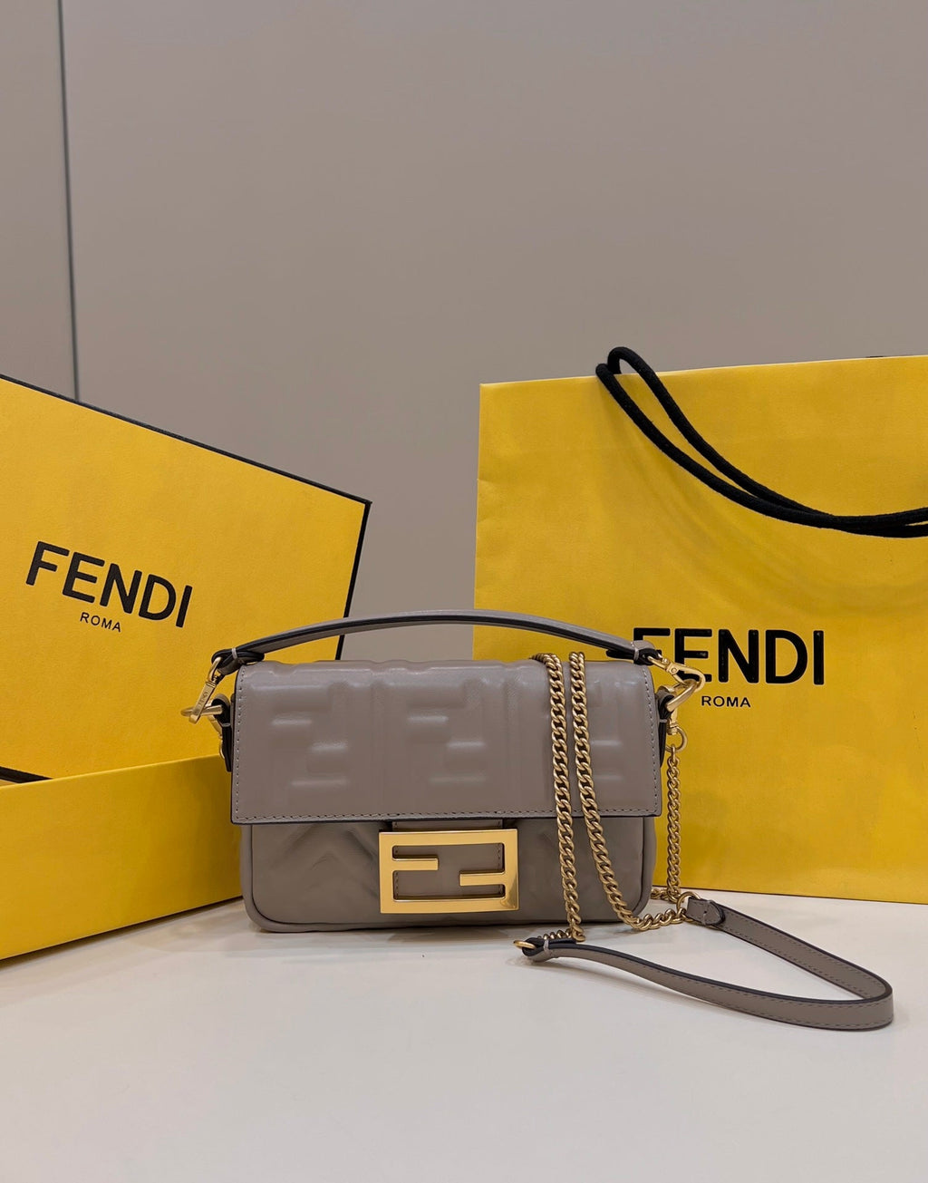 Fendi 8BS017 Baguette Mini leather bag gray - Default Title - View 1