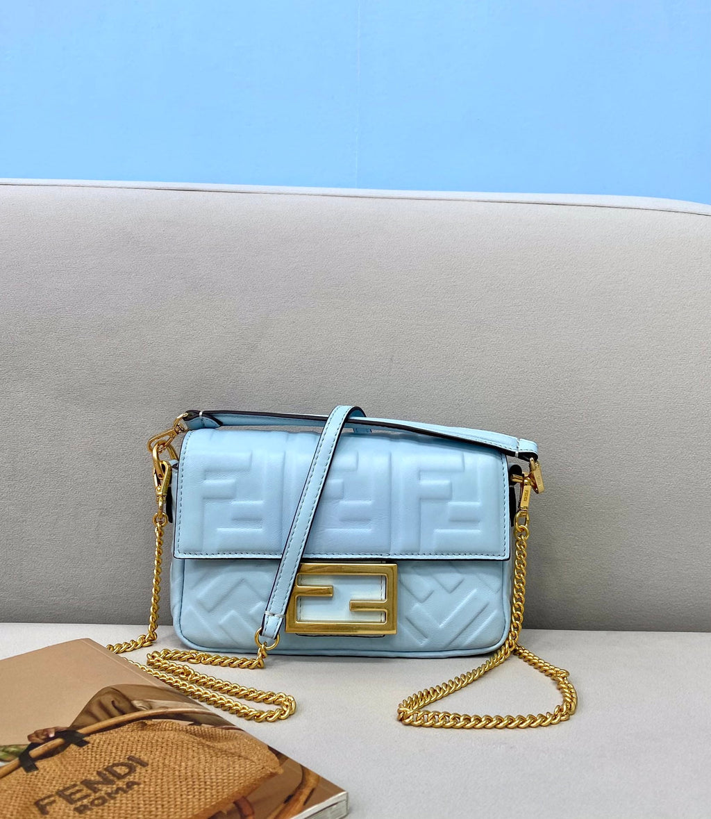 Fendi 8BS017 Baguette Mini light blue leather bag - Default Title - View 1