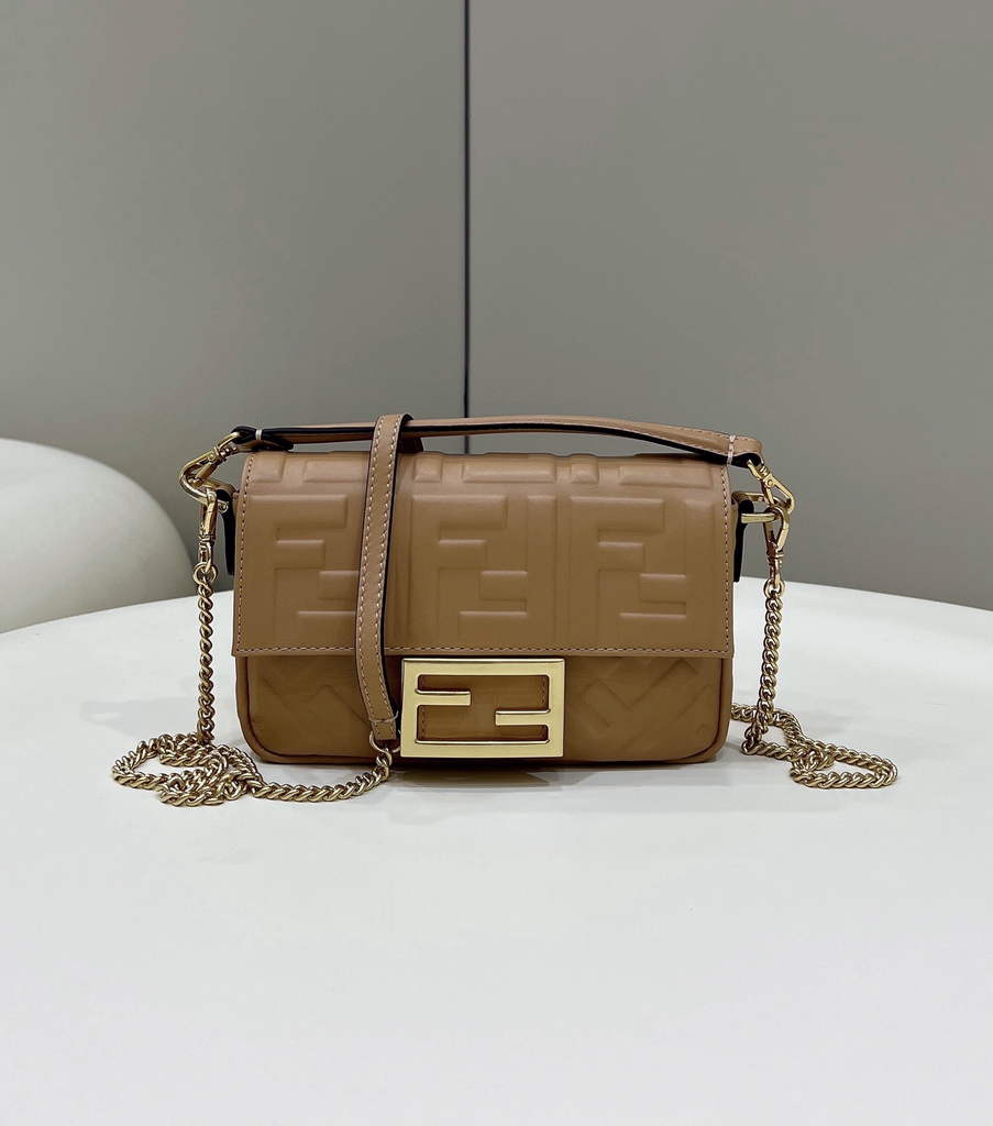 Fendi 8BS017 Baguette Mini Dark Beige leather bag - Default Title - View 1