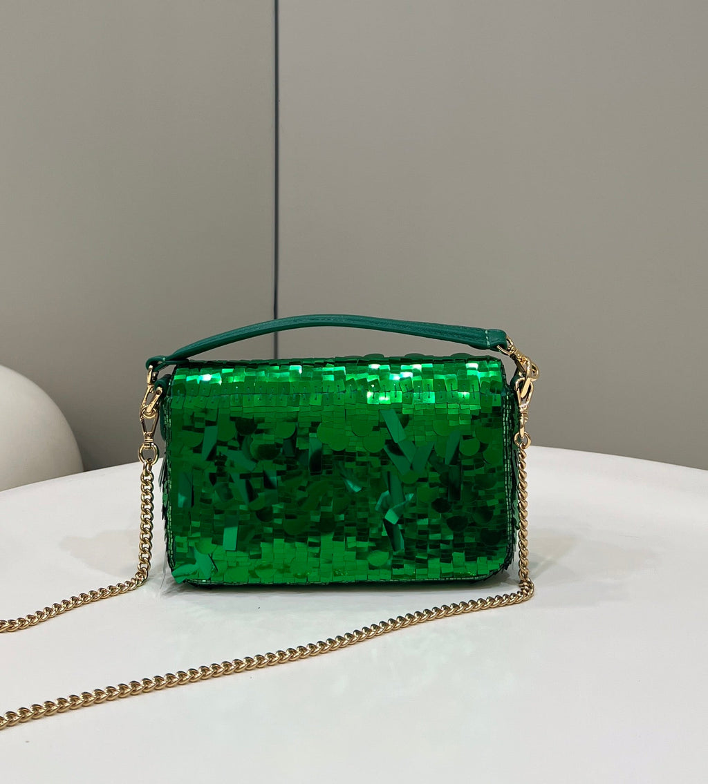 Fendi 8BS017 Baguette Mini Green sequin and leather bag - Default Title - View 3