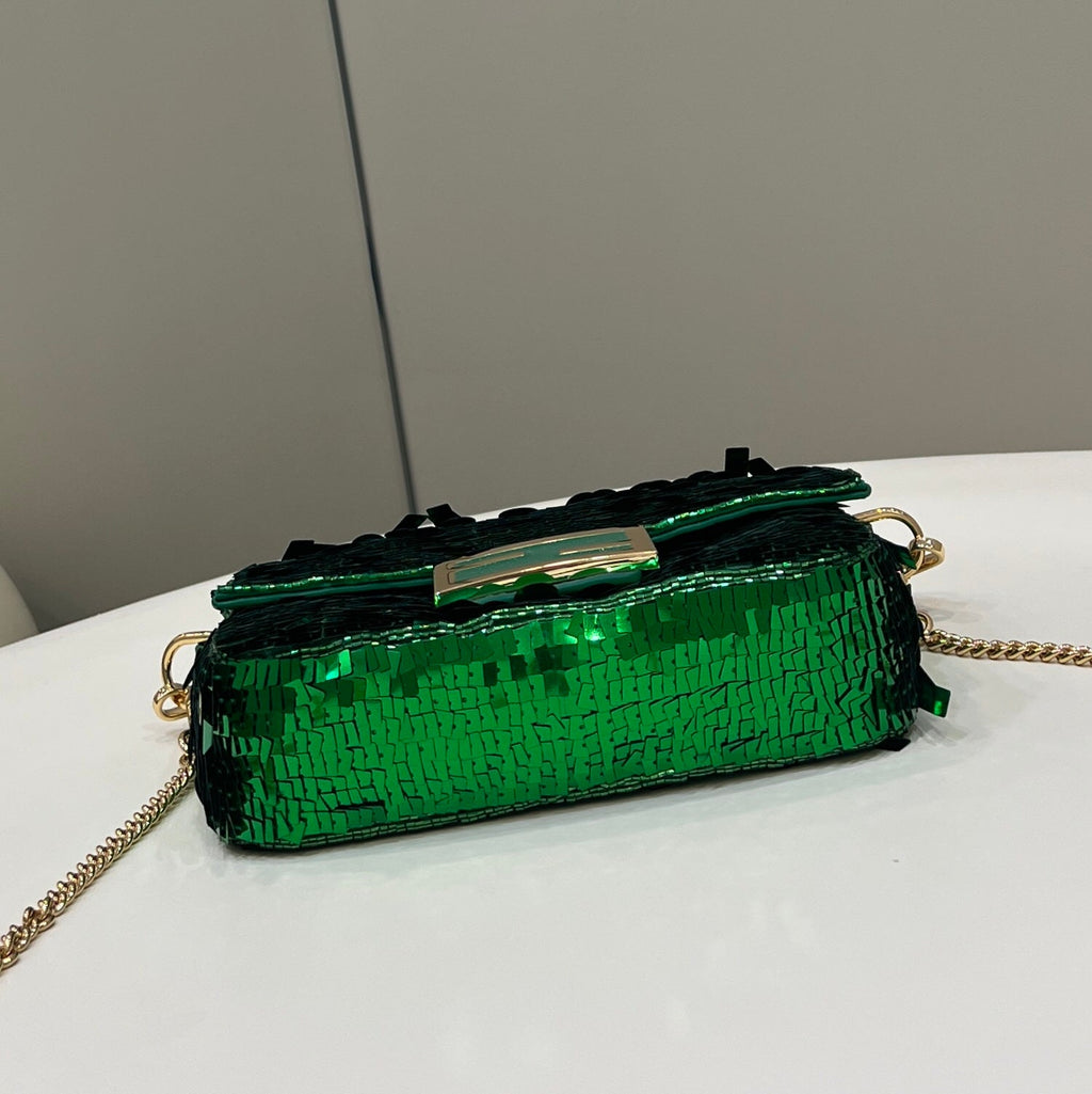 Fendi 8BS017 Baguette Mini Green sequin and leather bag - Default Title - View 5