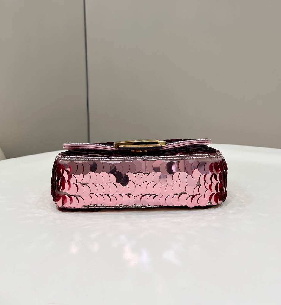 Fendi 8BS049 Mini Baguette 1997 Pink leather and sequinned bag - Default Title - View 4
