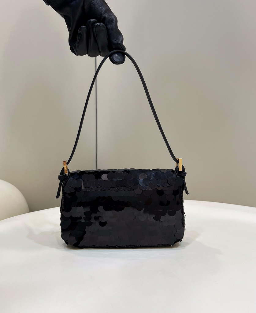 Fendi 8BS049 Mini Baguette 1997 Black leather and sequinned bag - Default Title - View 2