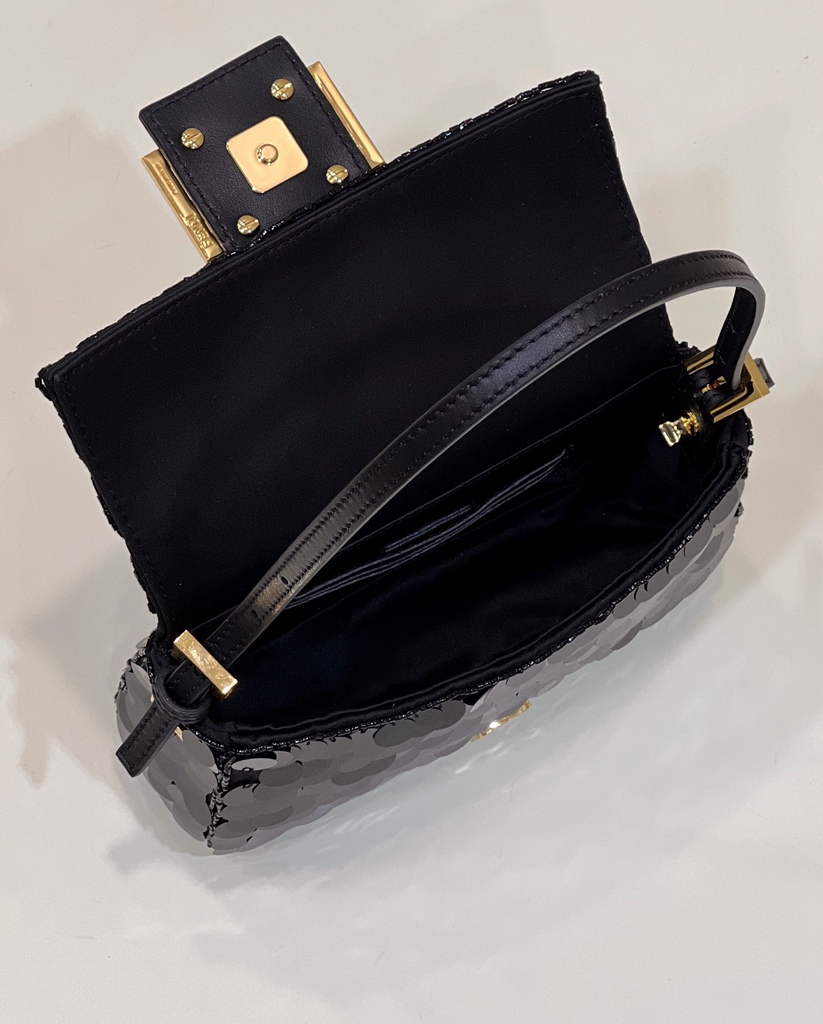 Fendi 8BS049 Mini Baguette 1997 Black leather and sequinned bag - Default Title - View 8