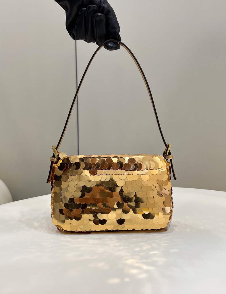Fendi 8BS049 Mini Baguette 1997 Gold leather and sequinned bag - Default Title - View 2