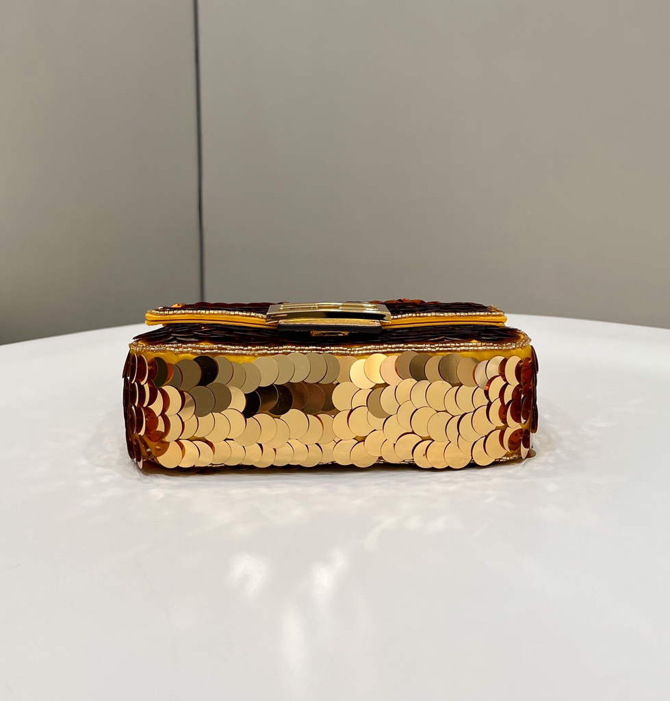 Fendi 8BS049 Mini Baguette 1997 Gold leather and sequinned bag - Default Title - View 4