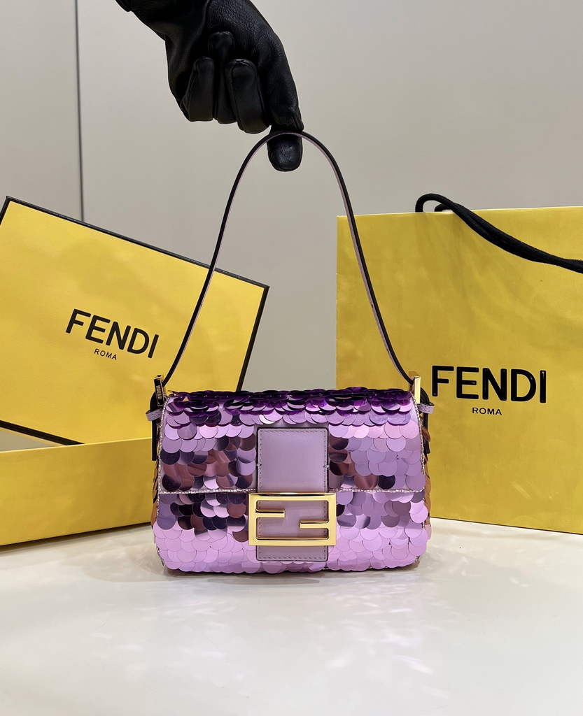 Fendi 8BS049 Mini Baguette 1997 Purple leather and sequinned bag - Default Title - View 1