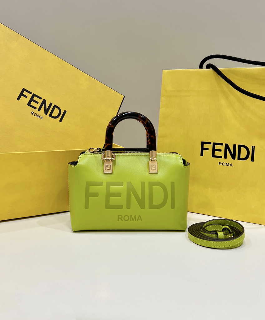 Fendi 8BS067 By The Way Mini Small Acid green leather Boston bag - Default Title - View 1
