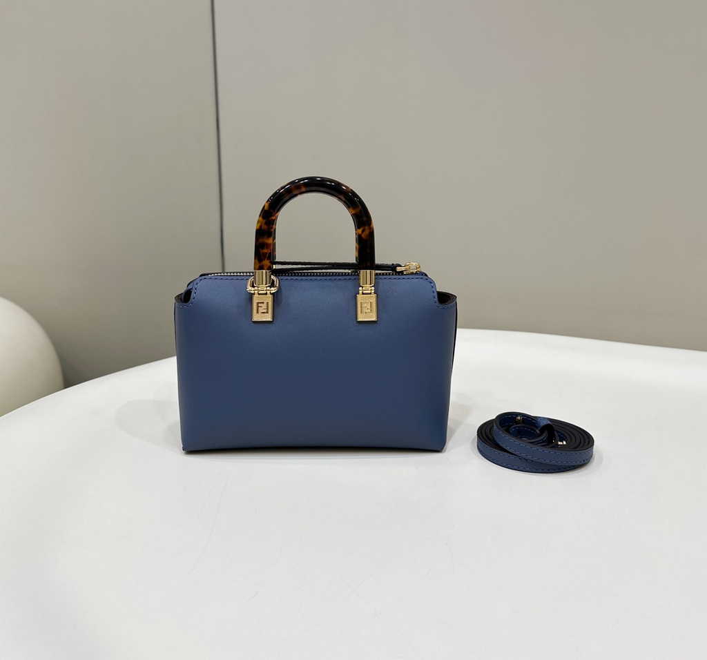 Fendi 8BS067 By The Way Mini Small blue leather and elaphe Boston bag - Default Title - View 2