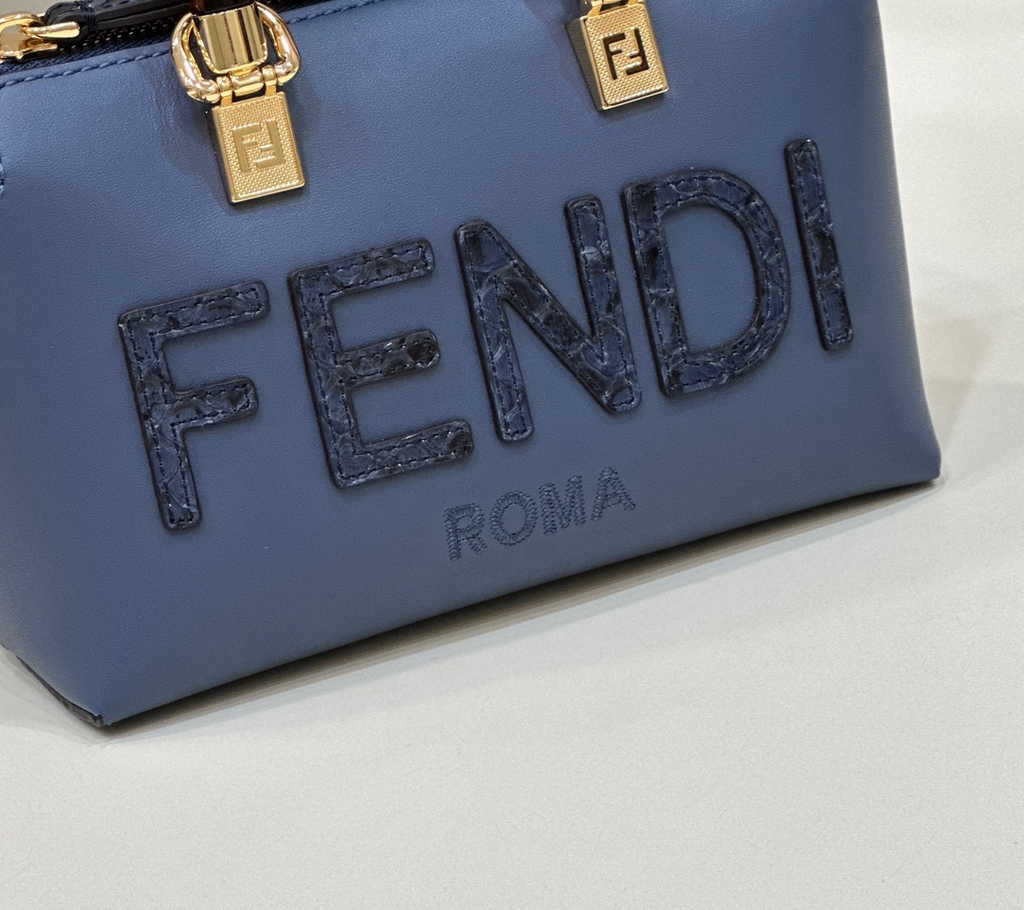 Fendi 8BS067 By The Way Mini Small blue leather and elaphe Boston bag - Default Title - View 5