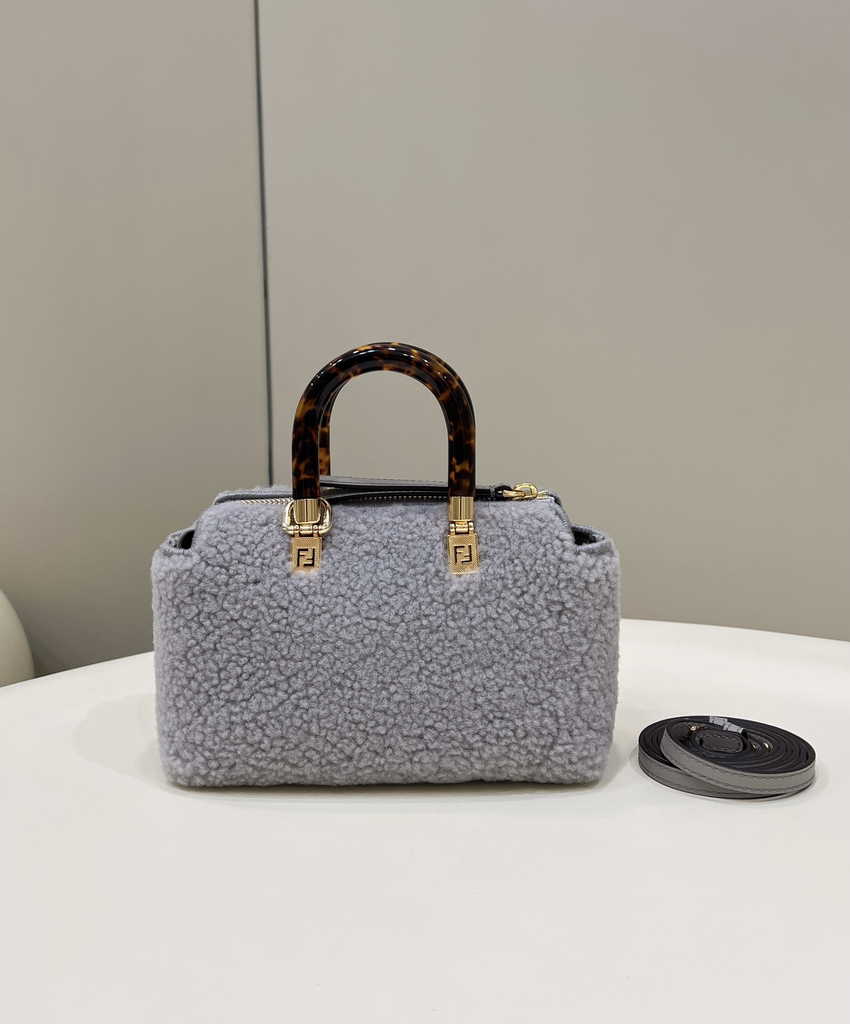 Fendi 8BS067 By The Way Mini Light gray sheepskin small Boston bag - Default Title - View 3