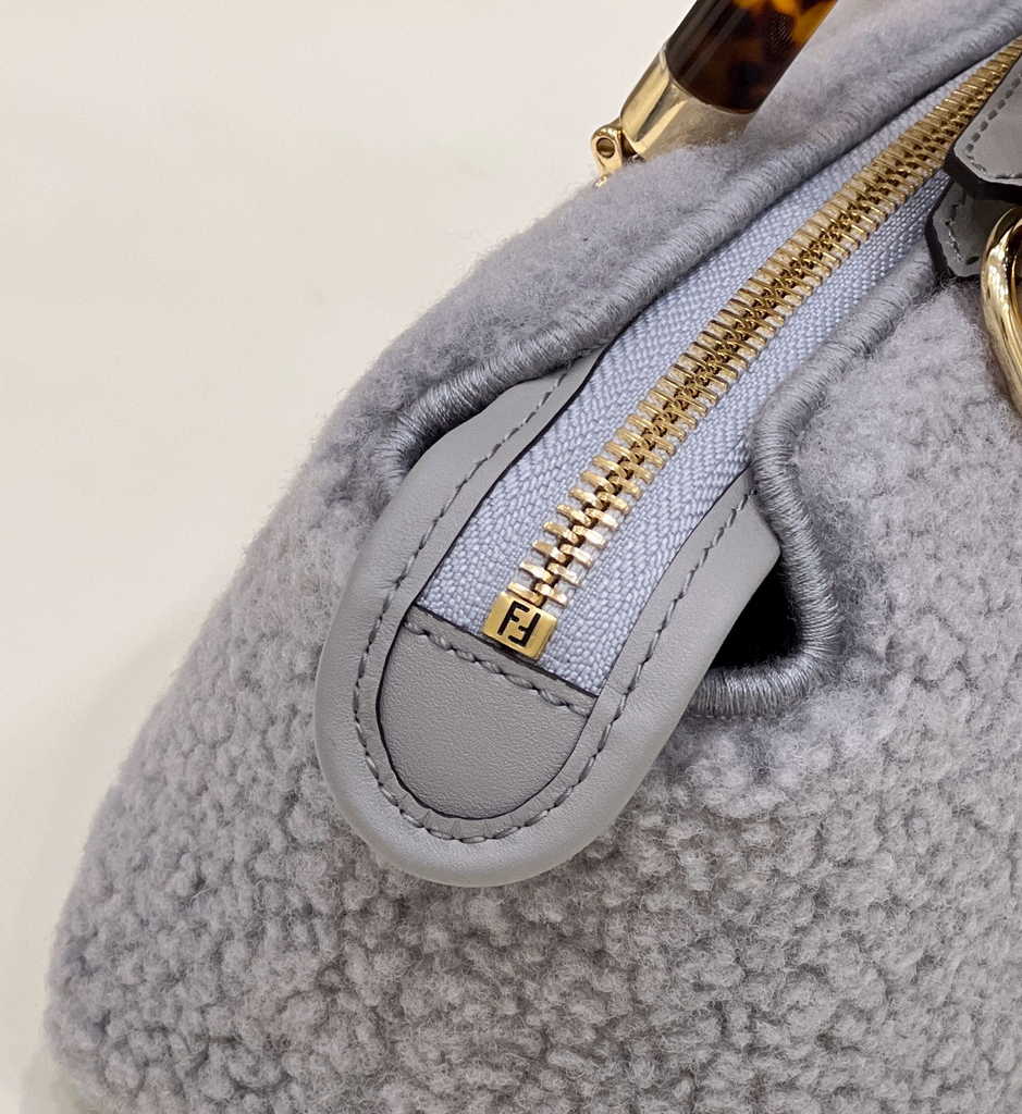 Fendi 8BS067 By The Way Mini Light gray sheepskin small Boston bag - Default Title - View 8