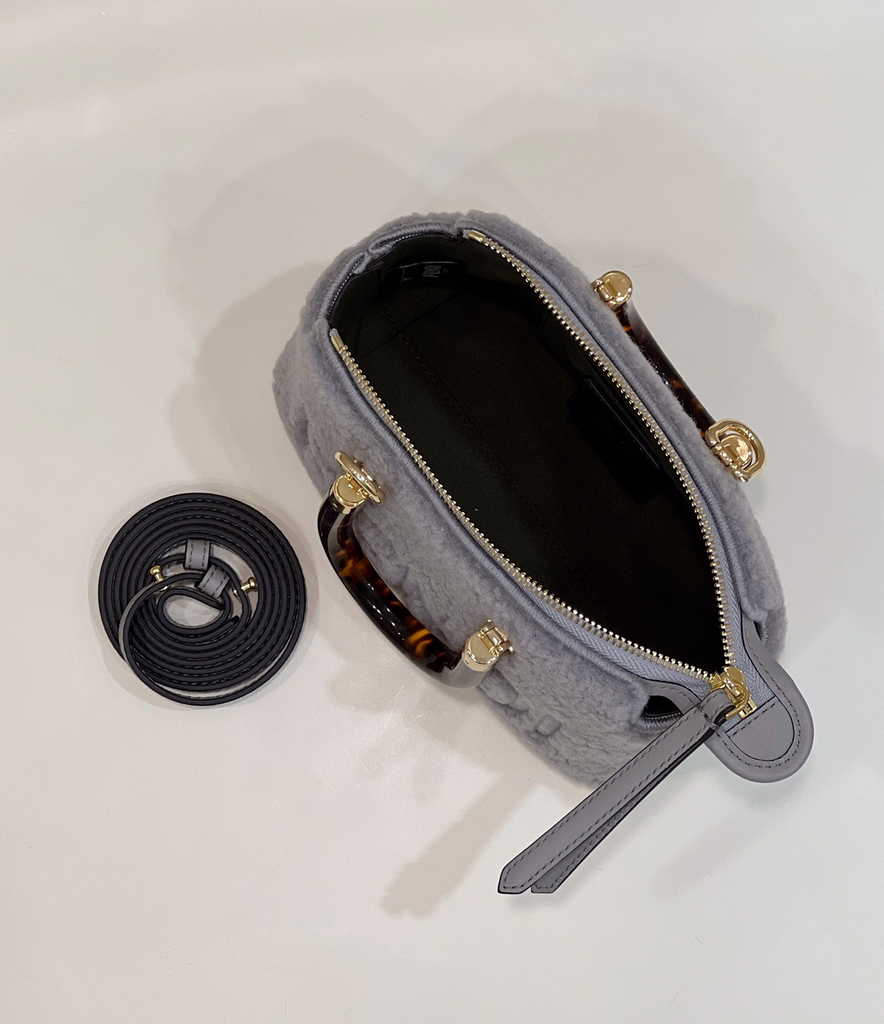 Fendi 8BS067 By The Way Mini Light gray sheepskin small Boston bag - Default Title - View 9