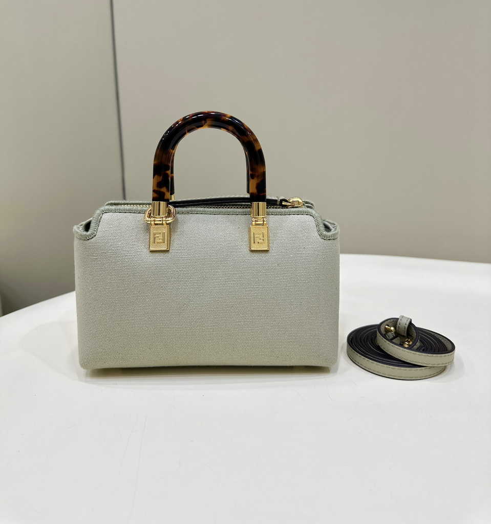 Fendi 8BS067 By The Way Mini Light green canvas small Boston bag with Roma - Default Title - View 2