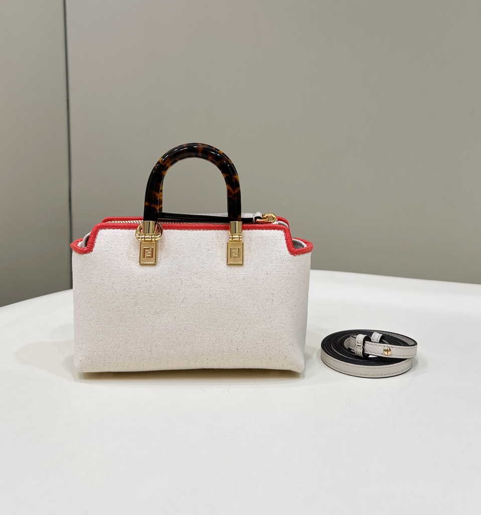 Fendi 8BS067 By The Way Mini Beige canvas small Boston bag with Roma embroidery - Default Title - View 3