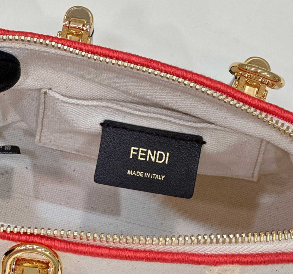 Fendi 8BS067 By The Way Mini Beige canvas small Boston bag with Roma embroidery - Default Title - View 6