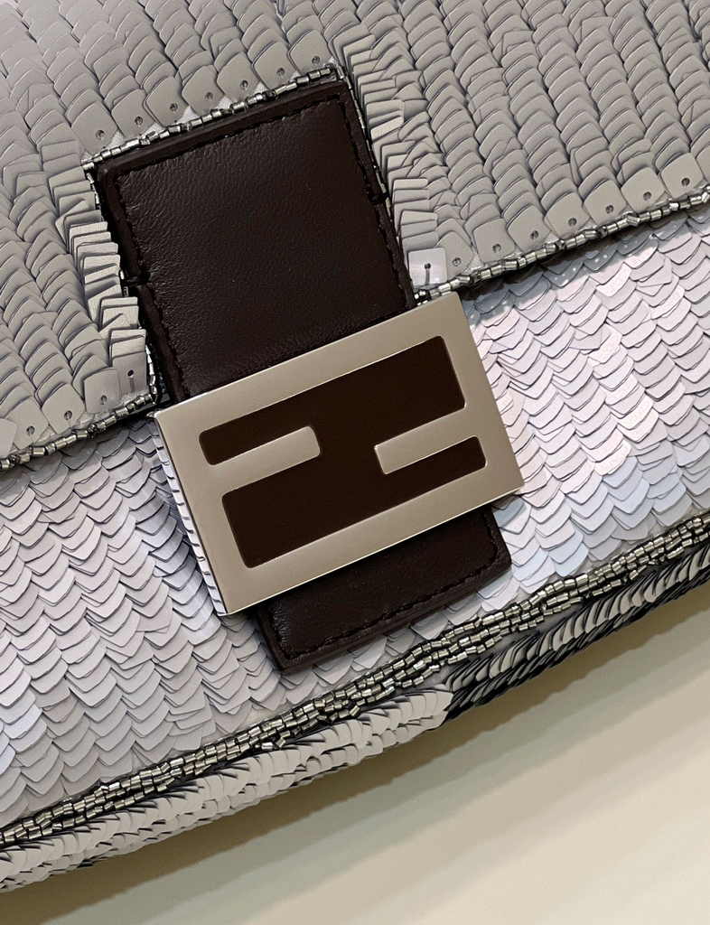 Fendi Baguette Bag 8BR600 Silver sequin bag - Default Title - View 6