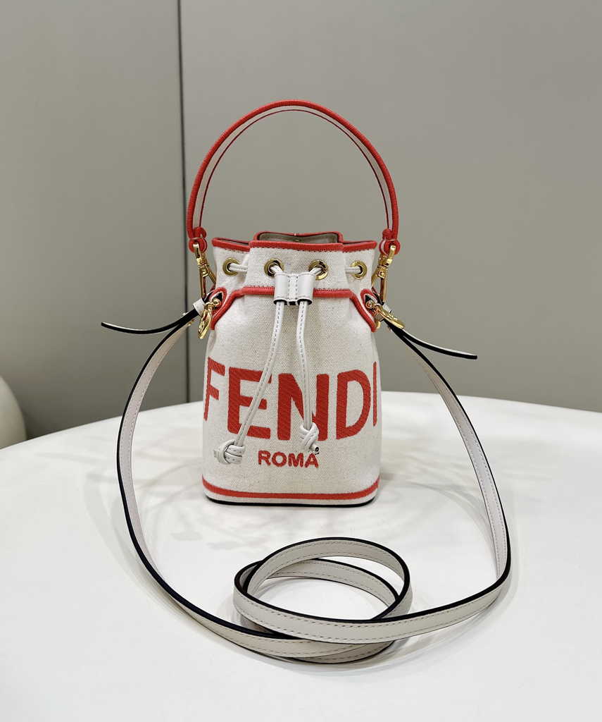 Bucket Bag Mon Tresor 8BS010 Beige canvas mini-bag with Fendi Roma embroidery - Default Title - View 2