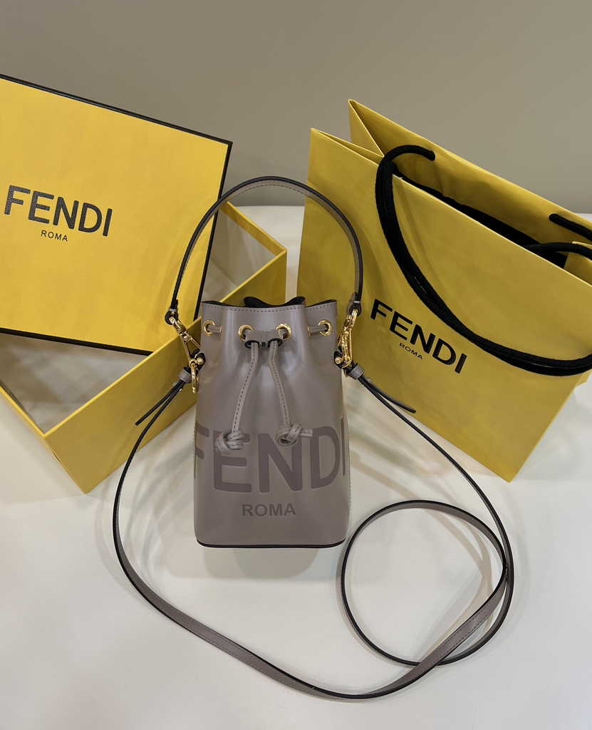 Feendi Bucket Bag Mon Tresor 8BS010 Dove-gray  leather mini-bag - Default Title - View 1