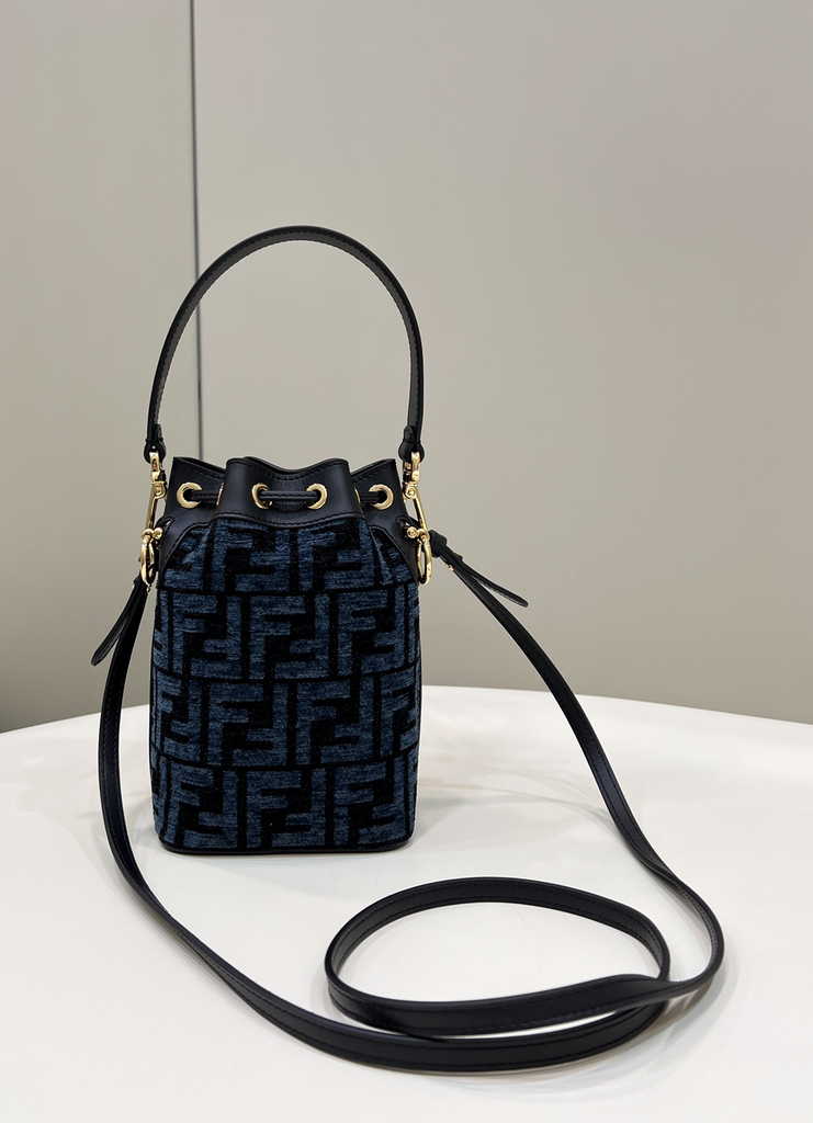 Feendi 8BS010 Bucket Bag Mon Tresor Blue leather mini-bag with FF print - Default Title - View 2