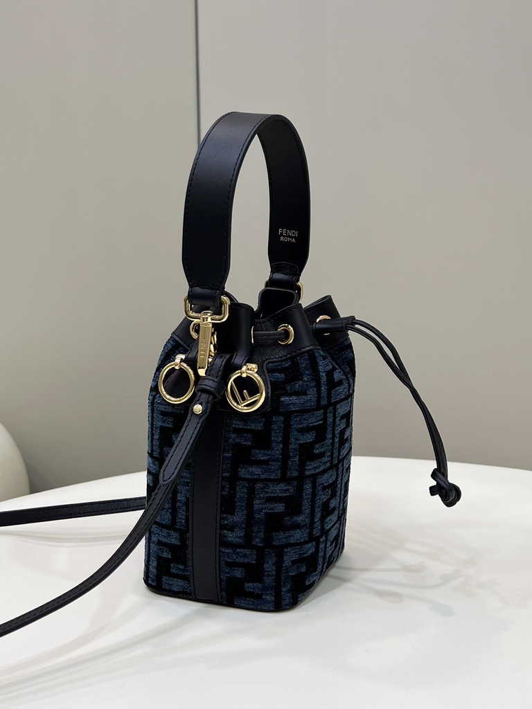 Feendi 8BS010 Bucket Bag Mon Tresor Blue leather mini-bag with FF print - Default Title - View 3