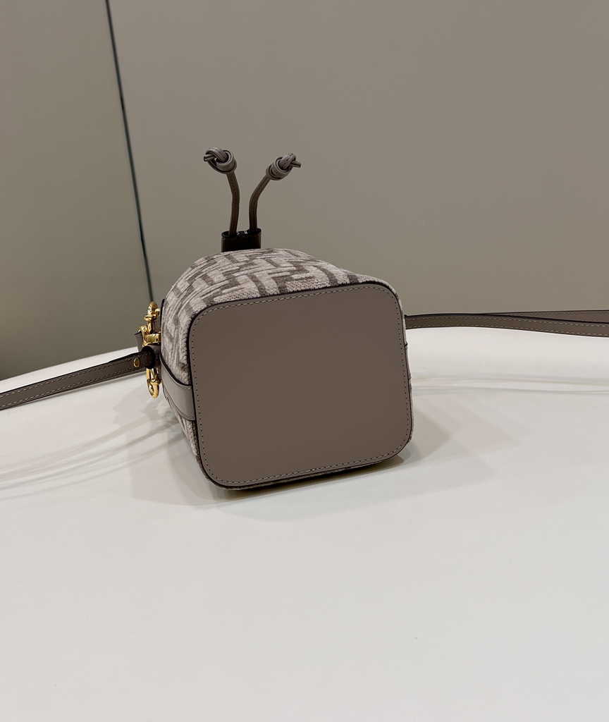 Feendi 8BS010 Bucket Bag Mon Tresor gray leather mini-bag with FF print - Default Title - View 4