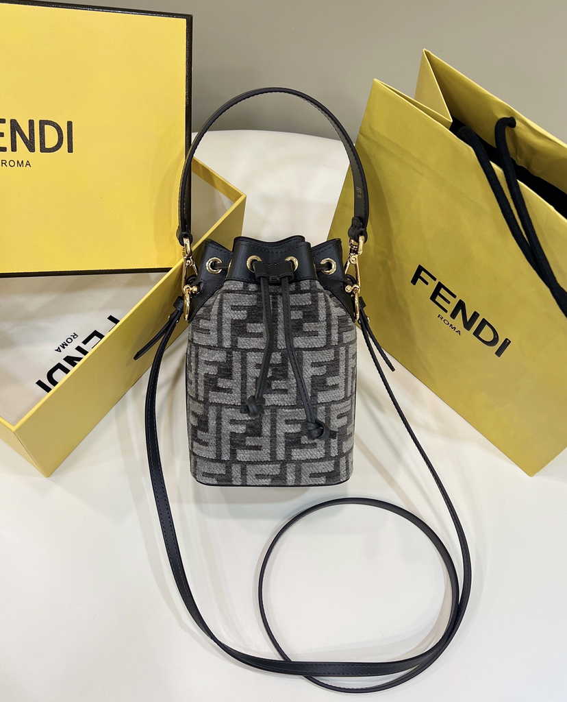 Feendi 8BS010 Bucket Bag Mon Tresor black leather mini-bag with FF print - Default Title - View 1