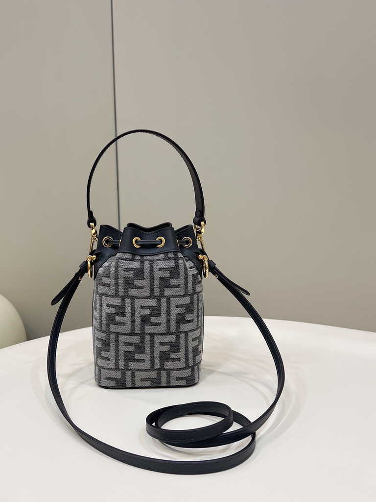 Feendi 8BS010 Bucket Bag Mon Tresor black leather mini-bag with FF print - Default Title - View 2