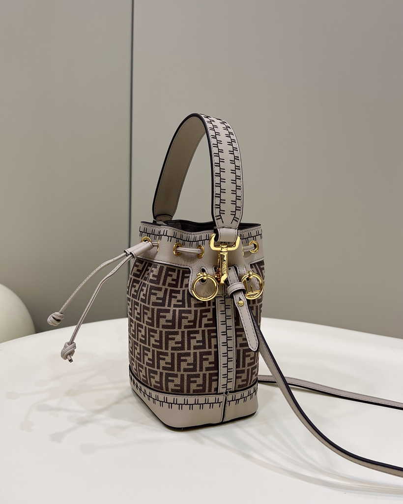Feendi 8BS010 Bucket Bag Mon Tresor gray leather mini-bag FF print - Default Title - View 2