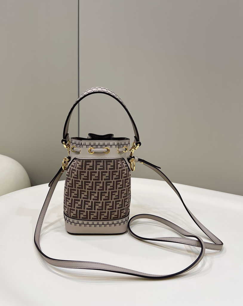 Feendi 8BS010 Bucket Bag Mon Tresor gray leather mini-bag FF print - Default Title - View 3