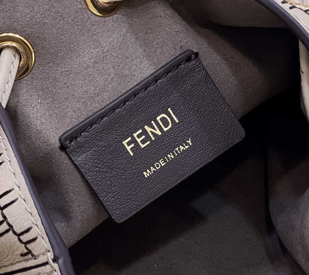 Feendi 8BS010 Bucket Bag Mon Tresor gray leather mini-bag FF print - Default Title - View 8
