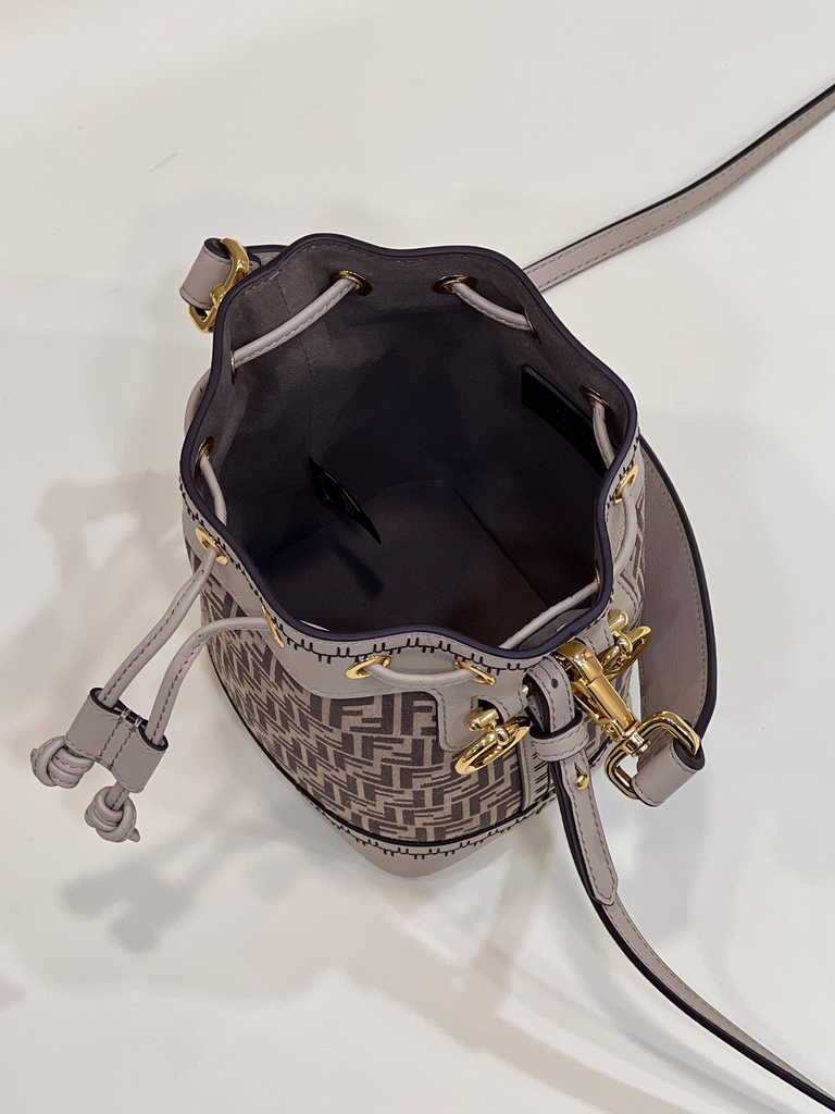 Feendi 8BS010 Bucket Bag Mon Tresor gray leather mini-bag FF print - Default Title - View 9