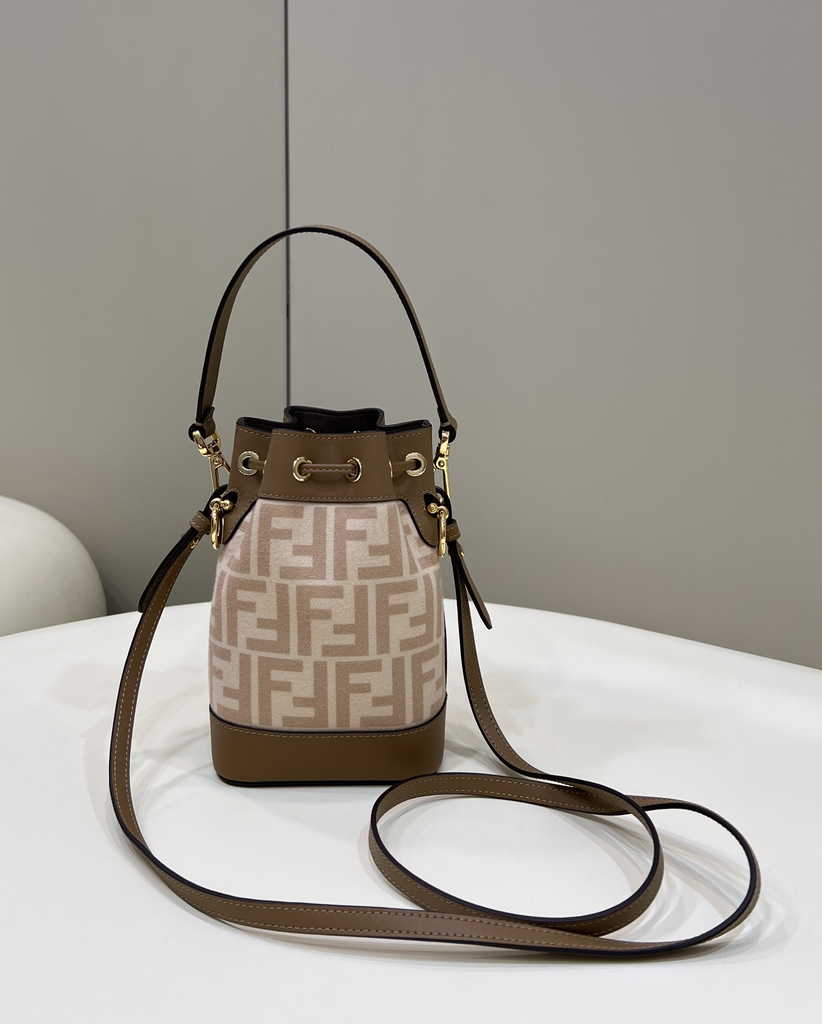 Feendi 8BS010 Bucket Bag Mon Tresor brown leather mini-bag with FF print - Default Title - View 2