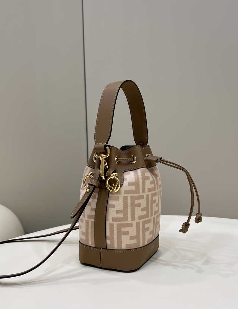 Feendi 8BS010 Bucket Bag Mon Tresor brown leather mini-bag with FF print - Default Title - View 3