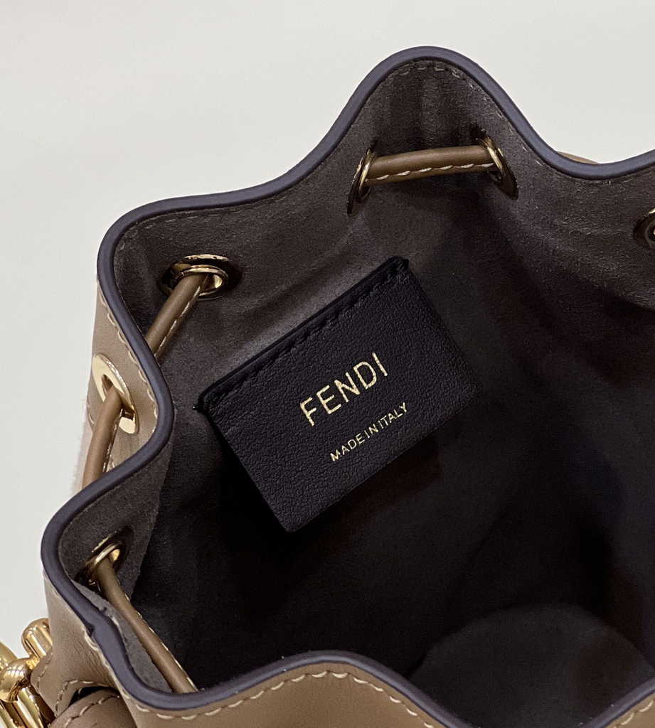 Feendi 8BS010 Bucket Bag Mon Tresor brown leather mini-bag with FF print - Default Title - View 7