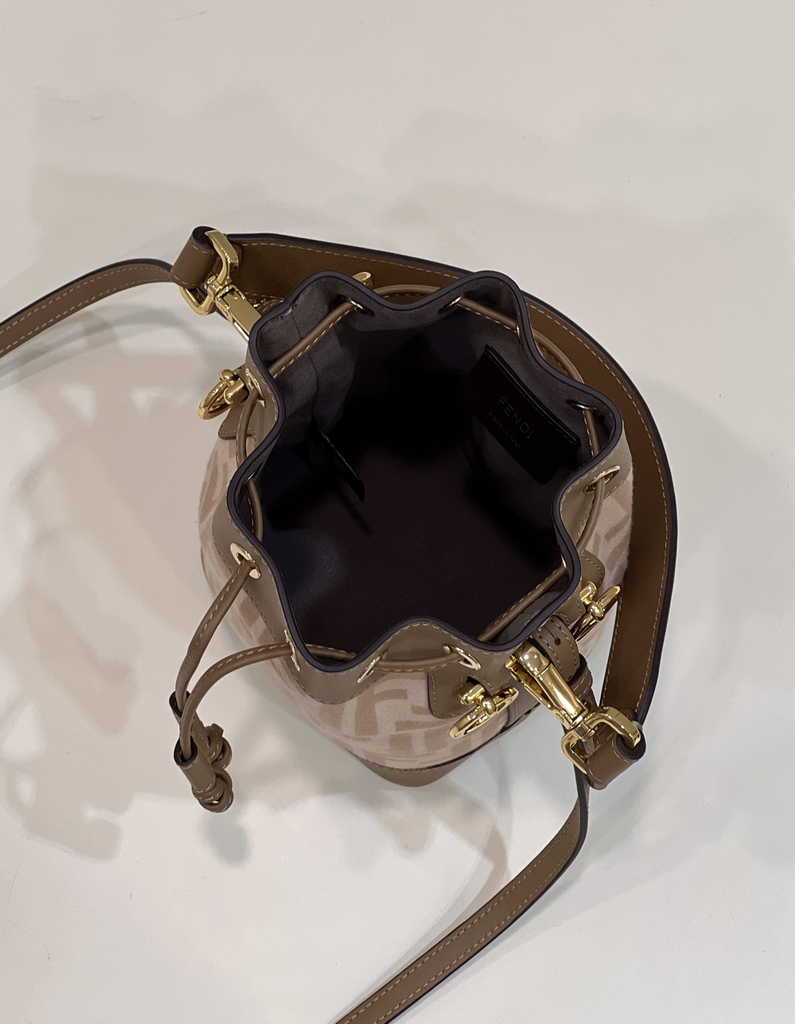 Feendi 8BS010 Bucket Bag Mon Tresor brown leather mini-bag with FF print - Default Title - View 9
