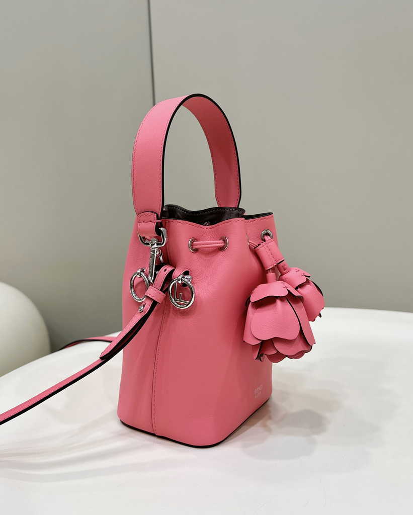 Fendi Bucket Bag Mon Tresor 8BS010 Pink leather mini-bag with 3D roses - Default Title - View 3