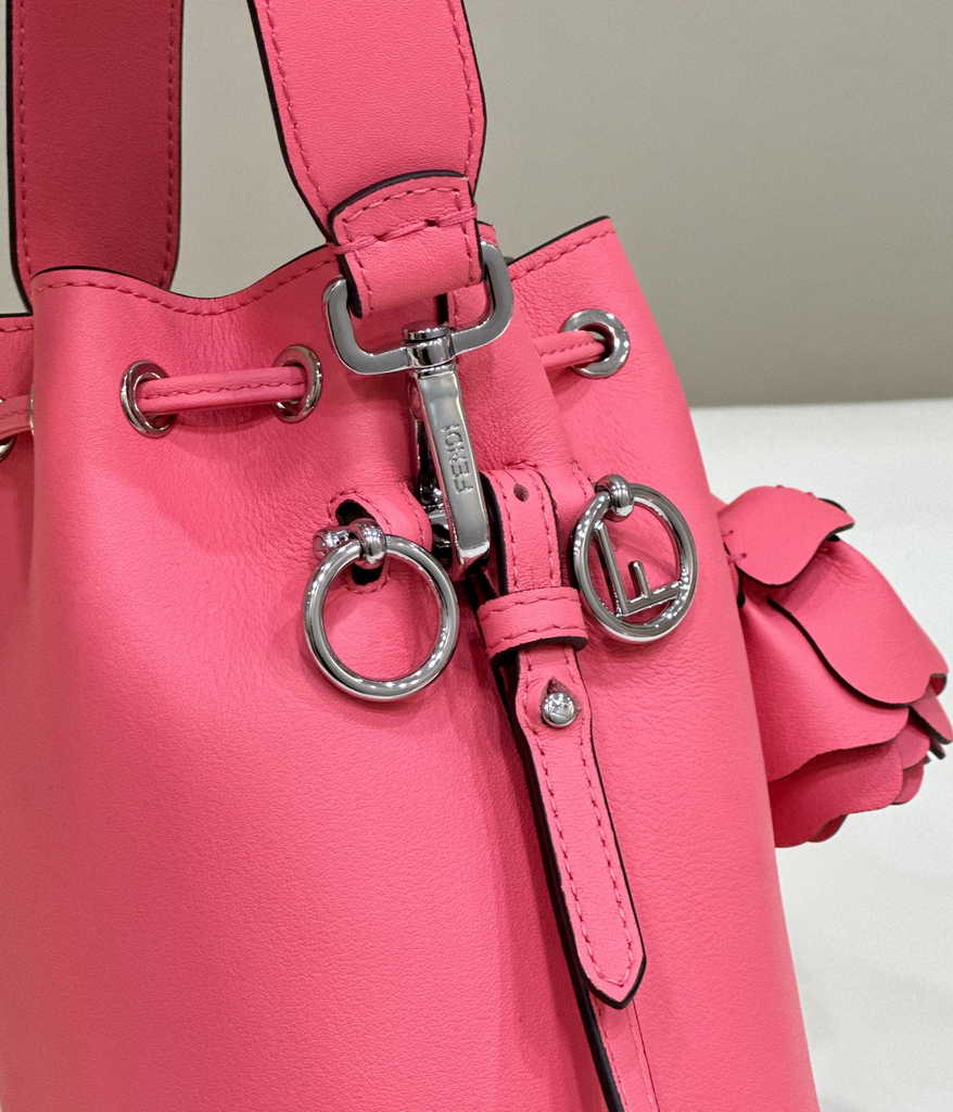 Fendi Bucket Bag Mon Tresor 8BS010 Pink leather mini-bag with 3D roses - Default Title - View 4