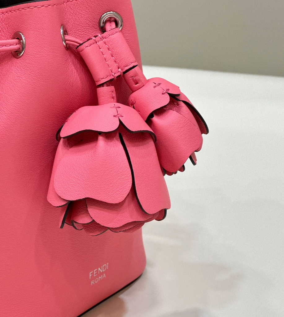 Fendi Bucket Bag Mon Tresor 8BS010 Pink leather mini-bag with 3D roses - Default Title - View 6