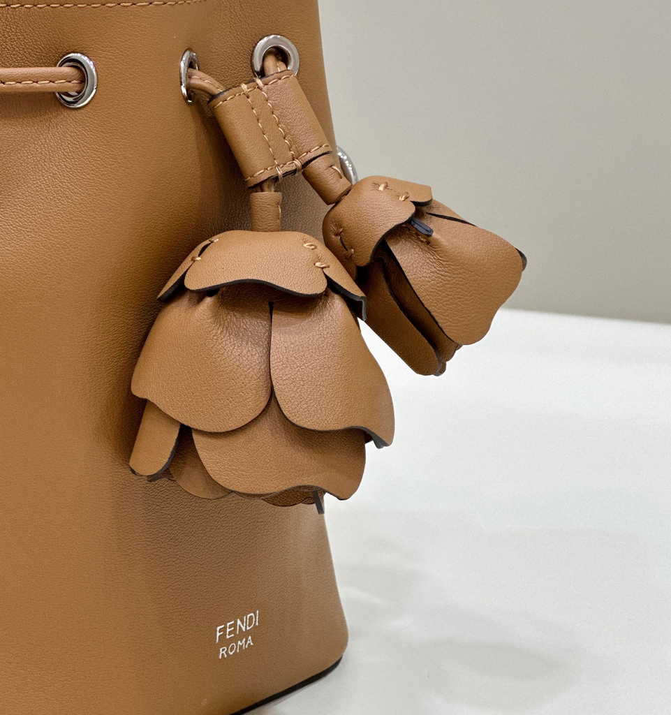 Fendi Bucket Bag Mon Tresor 8BS010 Brown leather mini-bag with 3D roses - Default Title - View 5