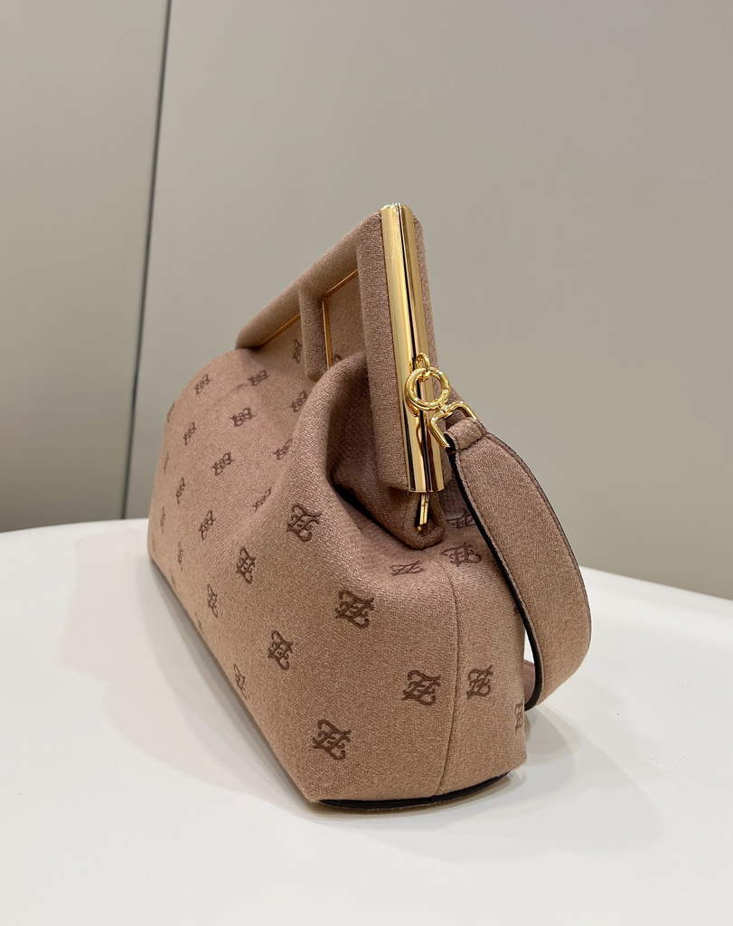 Fendi First Medium 8BP127 Dark Beige flannel bag with embroidery - Default Title - View 3