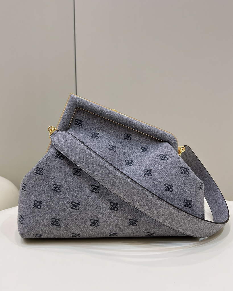 Fendi First Medium 8BP127 Gray flannel bag with embroidery - Default Title - View 2