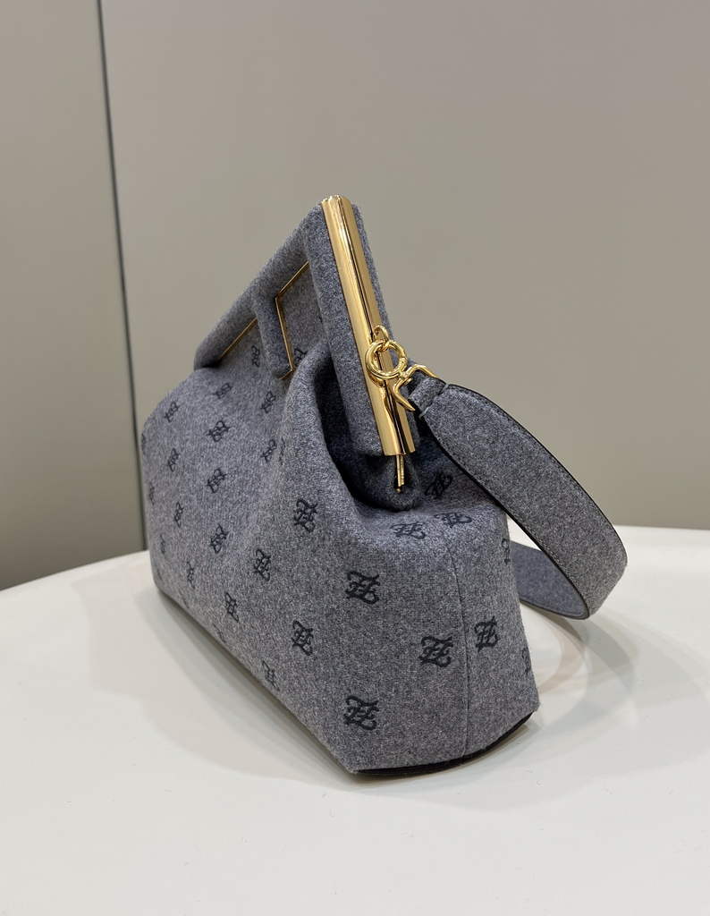 Fendi First Medium 8BP127 Gray flannel bag with embroidery - Default Title - View 3